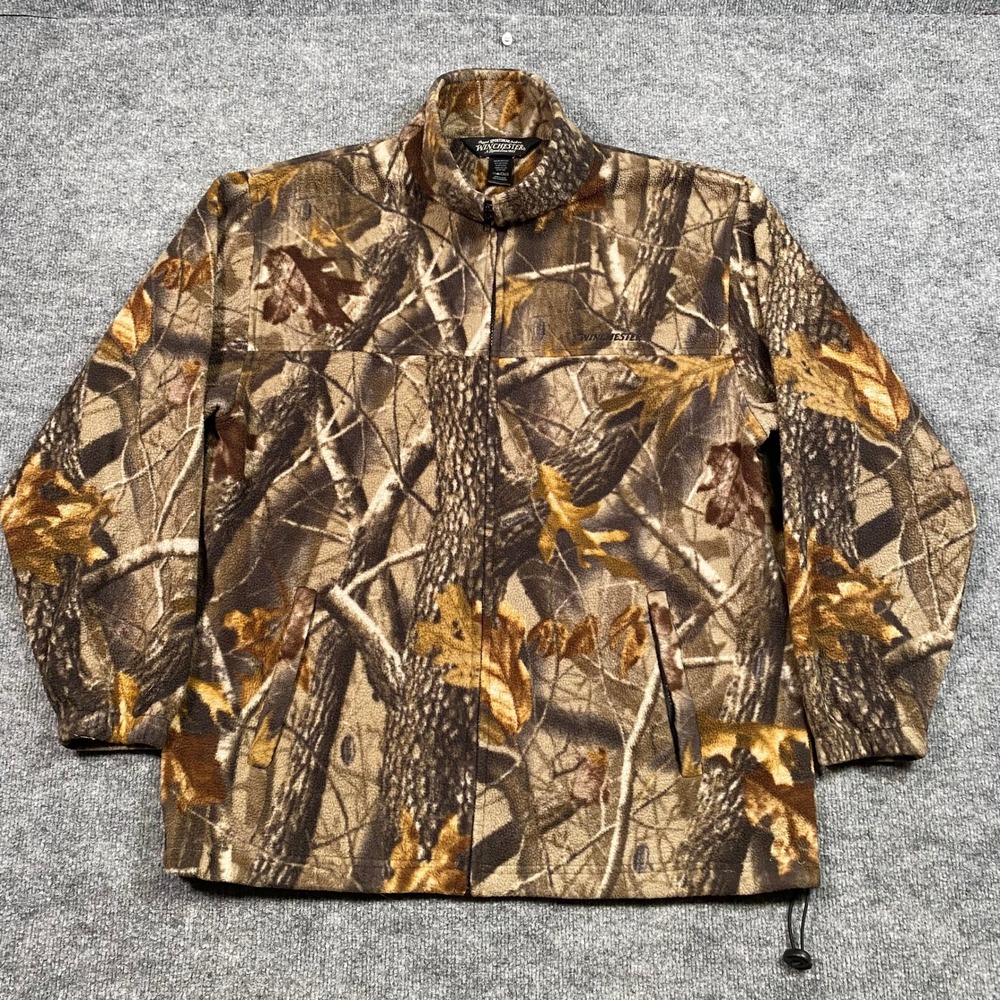 Winchester Mens XL Camo Fleece Jacket‎ Full Zip Real Tree Hunting Rugged